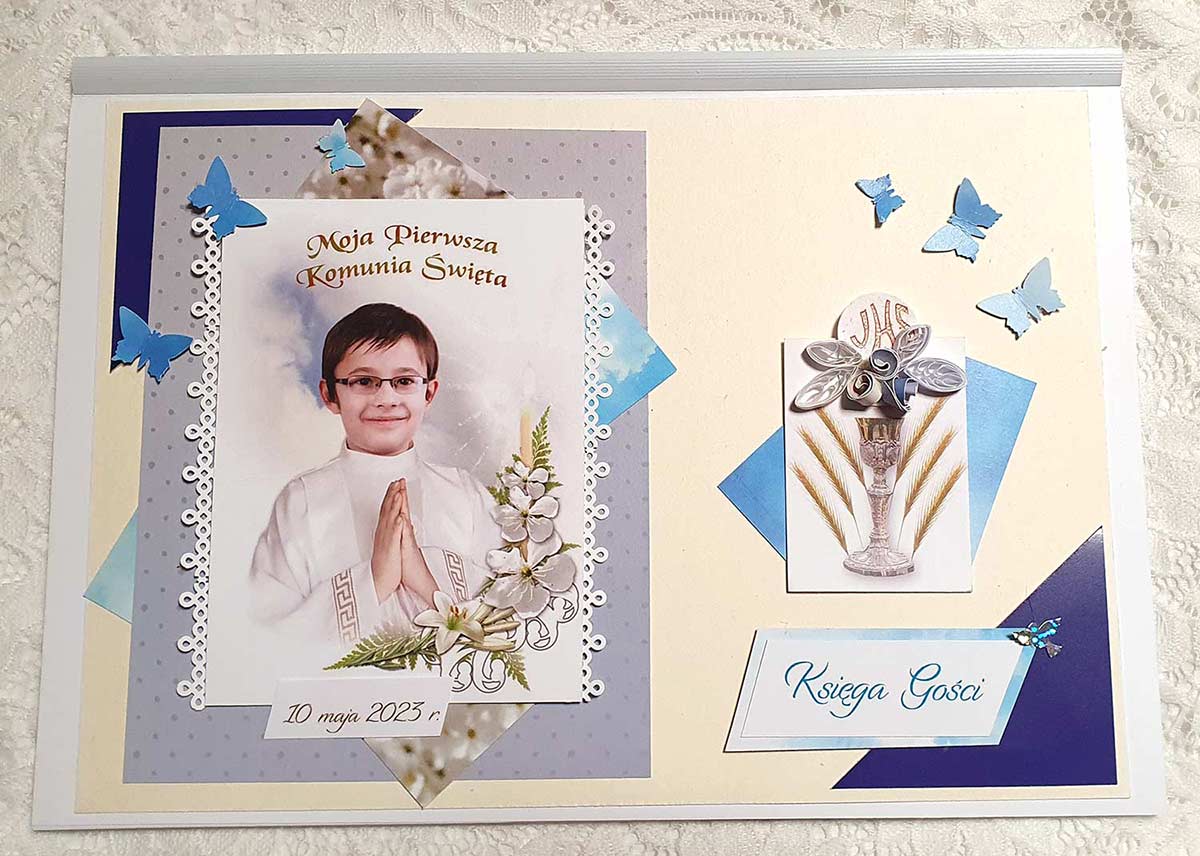 Księga gości/Album Komunia Błękit (15 kartek/30 stron) 
