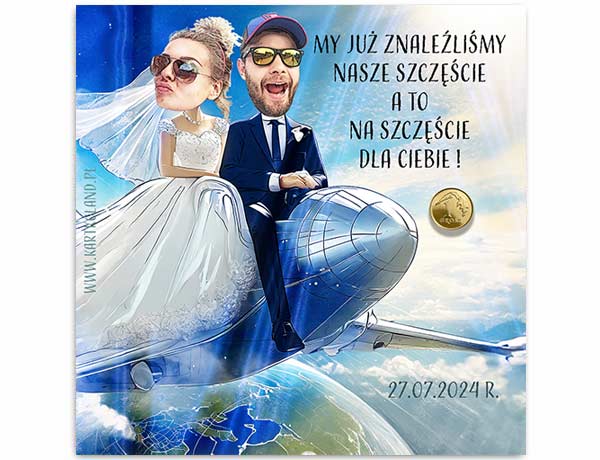 Karty z groszem Ślub Samolot 2 (kpl 12 szt.)     (2)