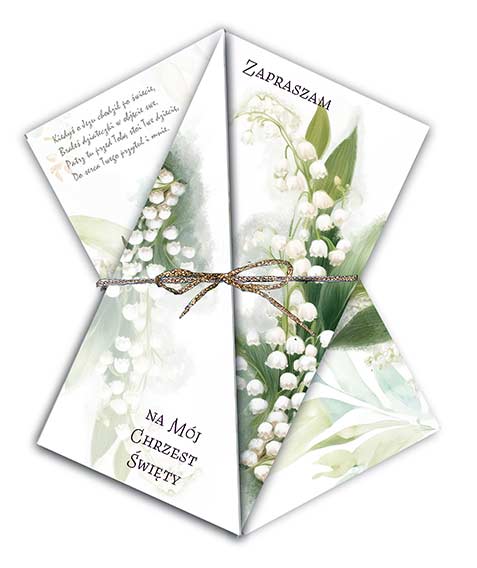 Zaproszenie Chrzest Rozeta Konwalie 1