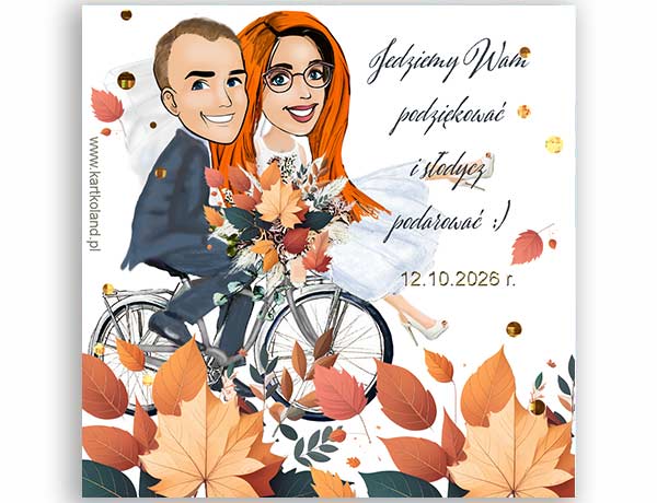 Karty pod słodycz Ślub Na Rowerze Jesień2 (kpl 12 szt.)  